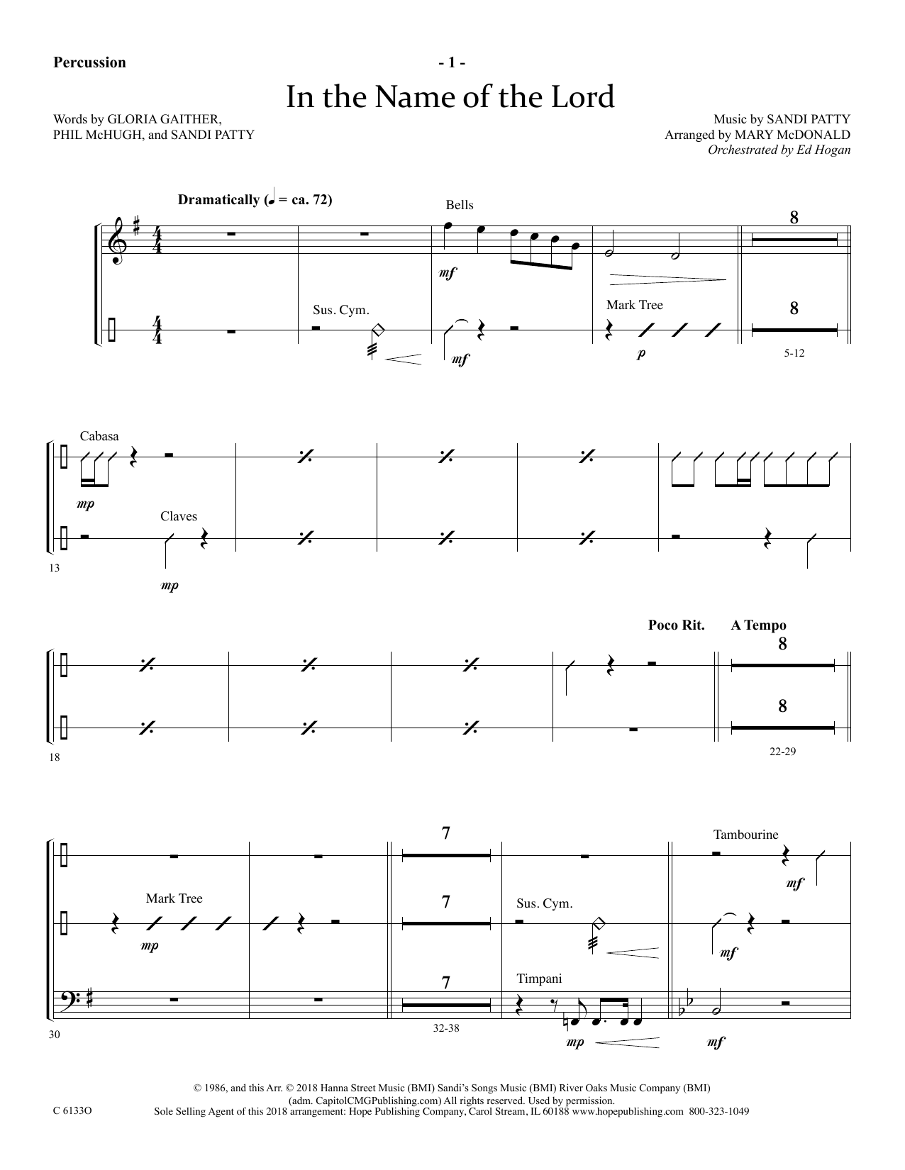 Download Ed Hogan In The Name Of The Lord - Percussion Sheet Music and learn how to play Choir Instrumental Pak PDF digital score in minutes
