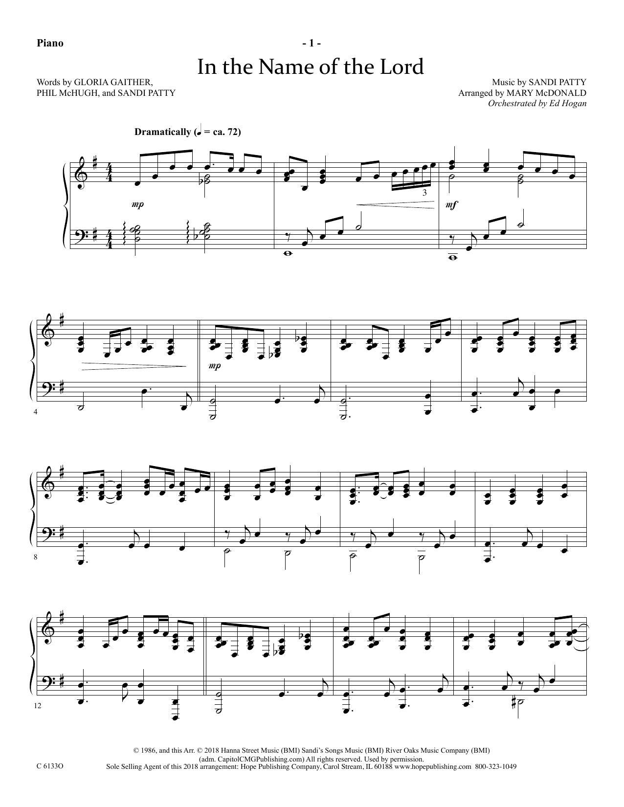 Download Ed Hogan In The Name Of The Lord - Piano Sheet Music and learn how to play Choir Instrumental Pak PDF digital score in minutes