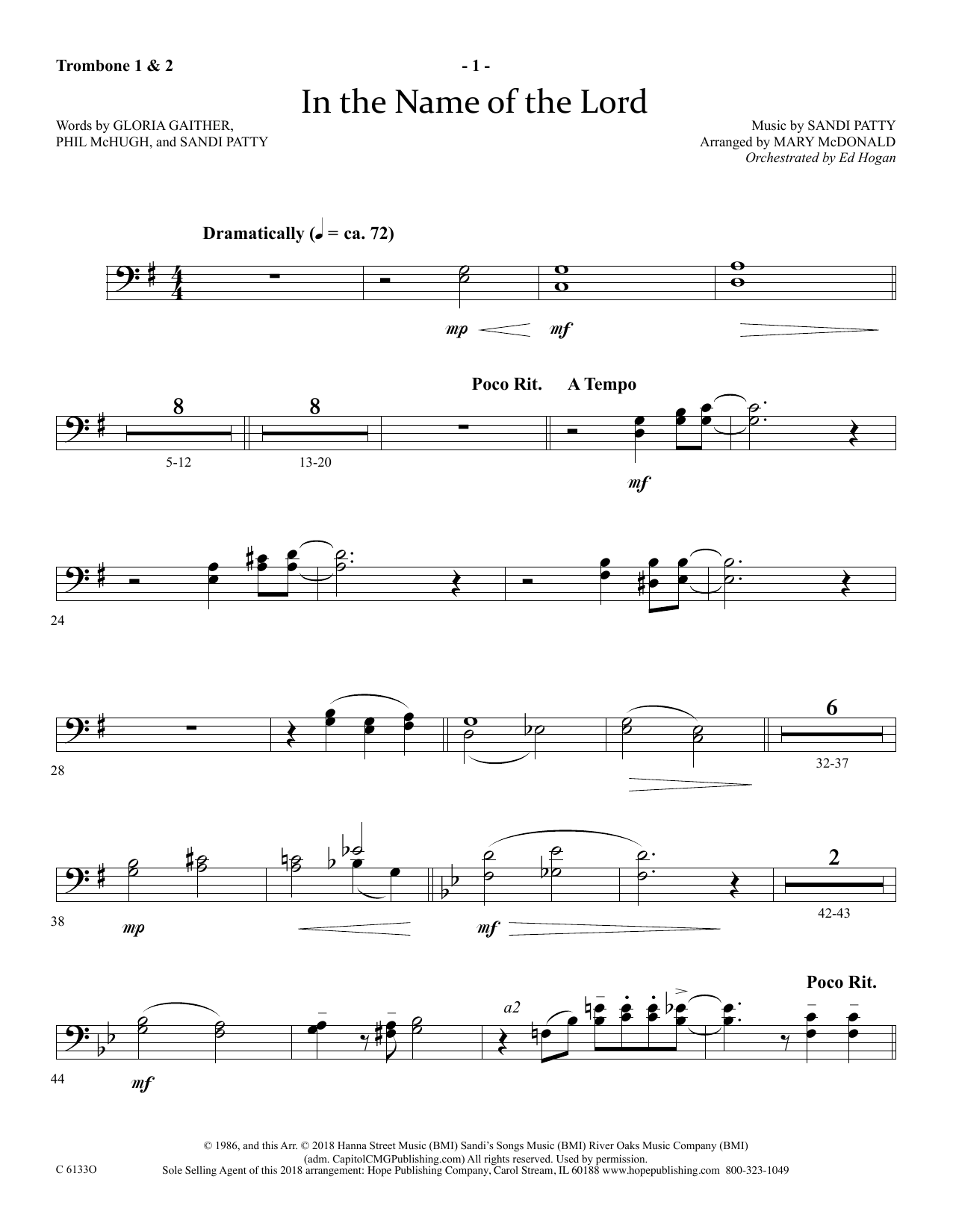 Download Ed Hogan In The Name Of The Lord - Trombone 1 & 2 Sheet Music and learn how to play Choir Instrumental Pak PDF digital score in minutes