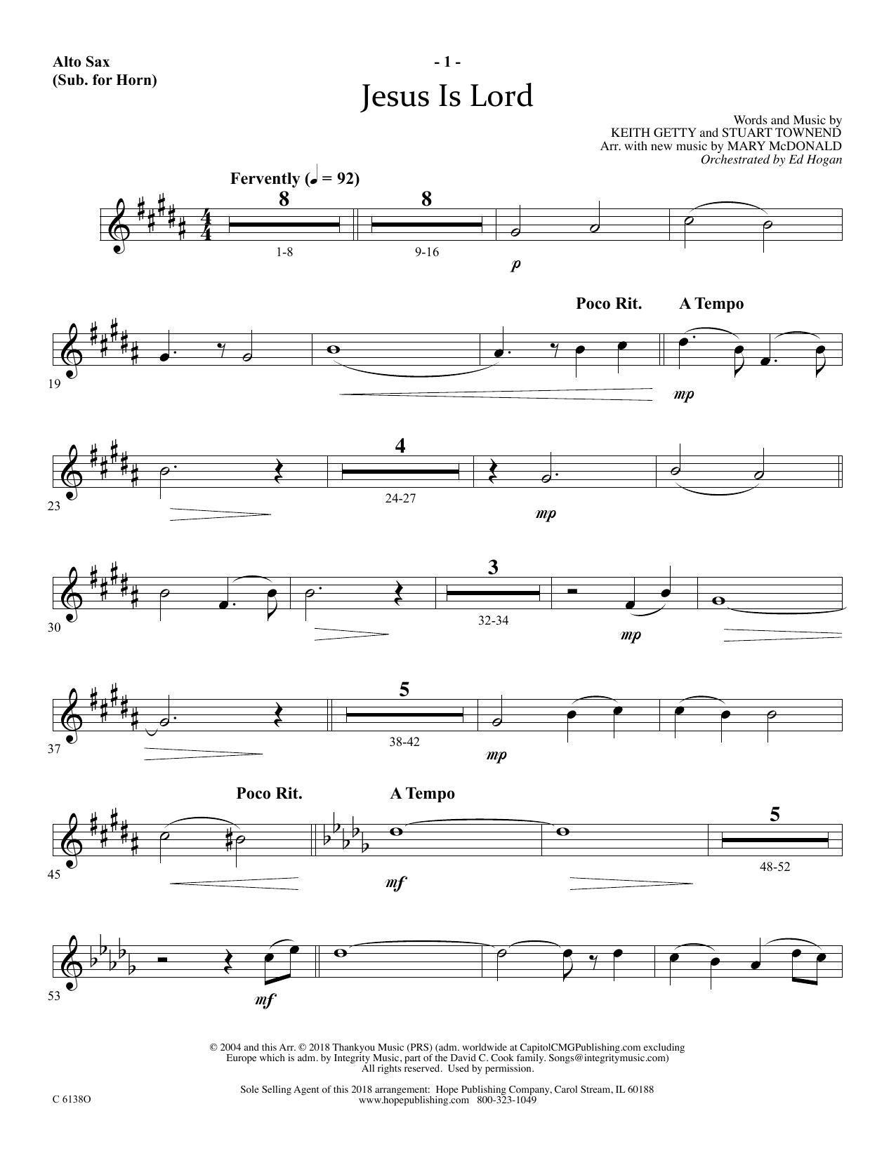 Download Ed Hogan Jesus Is Lord - Alto Sax (Horn sub.) Sheet Music and learn how to play Choir Instrumental Pak PDF digital score in minutes