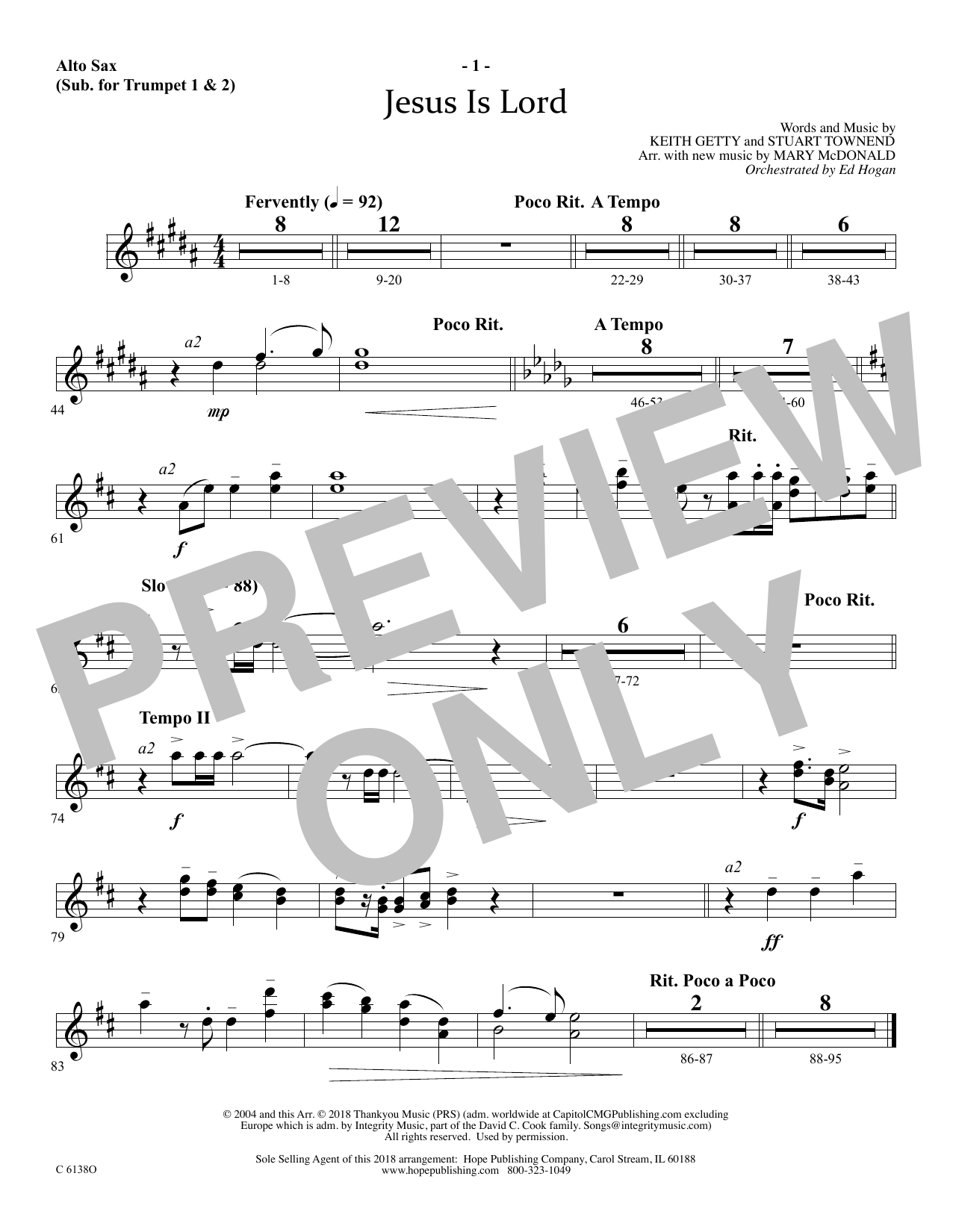 Download Ed Hogan Jesus Is Lord - Alto Sax (sub. Trumpet 2) Sheet Music and learn how to play Choir Instrumental Pak PDF digital score in minutes