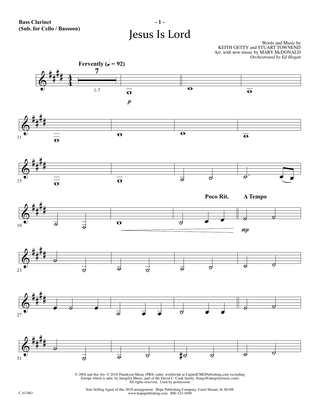 Download Ed Hogan Jesus Is Lord - Bass Clarinet (sub. Cello/Bsn) Sheet Music and learn how to play Choir Instrumental Pak PDF digital score in minutes