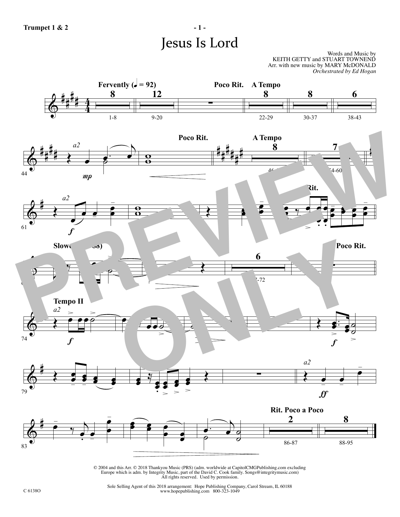 Download Ed Hogan Jesus Is Lord - Bb Trumpet 1 & 2 Sheet Music and learn how to play Choir Instrumental Pak PDF digital score in minutes