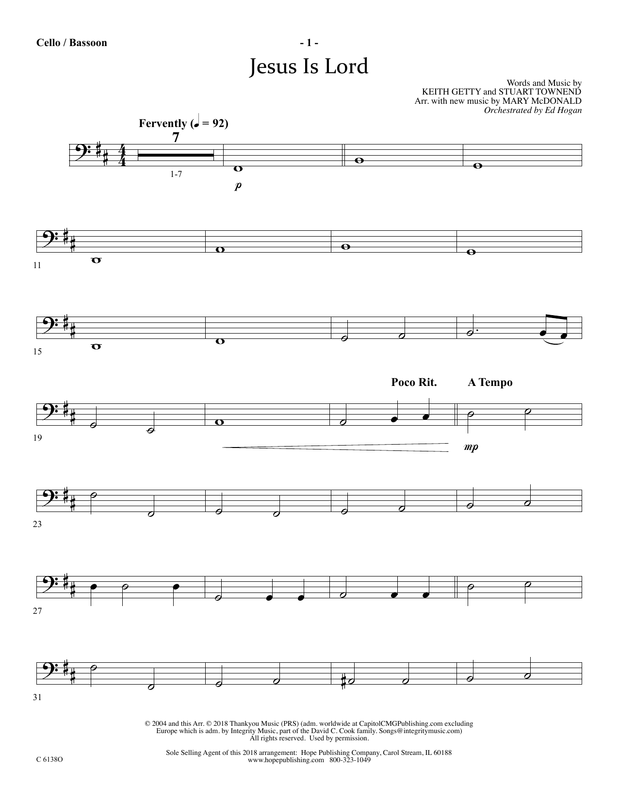 Download Ed Hogan Jesus Is Lord - Cello/Bassoon Sheet Music and learn how to play Choir Instrumental Pak PDF digital score in minutes