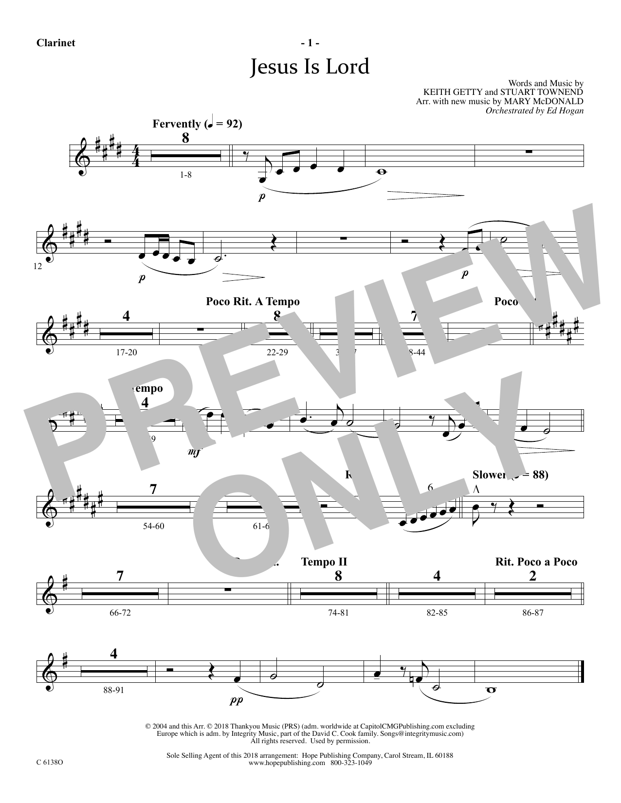 Download Ed Hogan Jesus Is Lord - Clarinet Sheet Music and learn how to play Choir Instrumental Pak PDF digital score in minutes