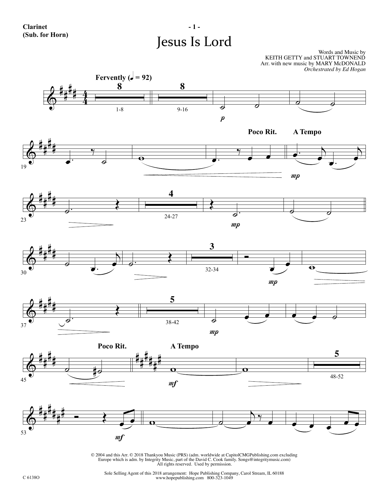 Download Ed Hogan Jesus Is Lord - Clarinet (sub. Horn) Sheet Music and learn how to play Choir Instrumental Pak PDF digital score in minutes