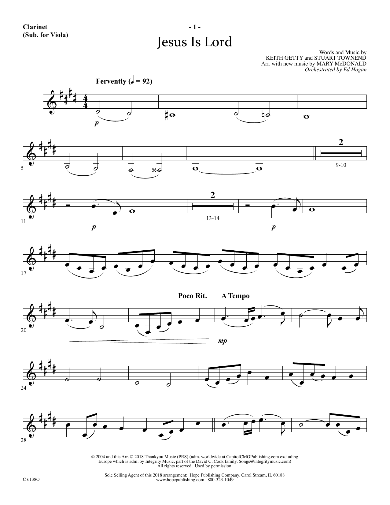 Download Ed Hogan Jesus Is Lord - Clarinet (sub Viola) Sheet Music and learn how to play Choir Instrumental Pak PDF digital score in minutes