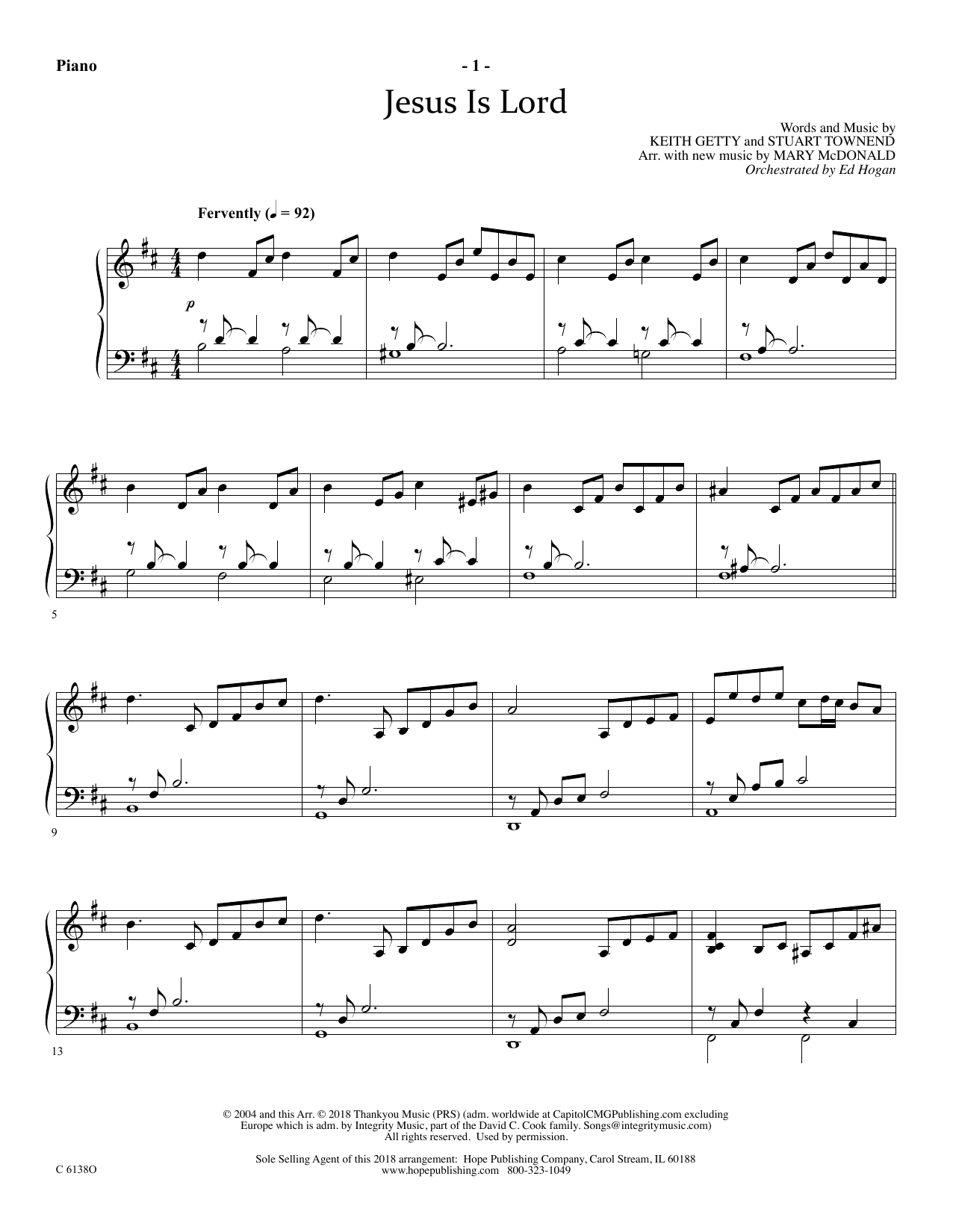 Download Ed Hogan Jesus Is Lord - Piano Sheet Music and learn how to play Choir Instrumental Pak PDF digital score in minutes
