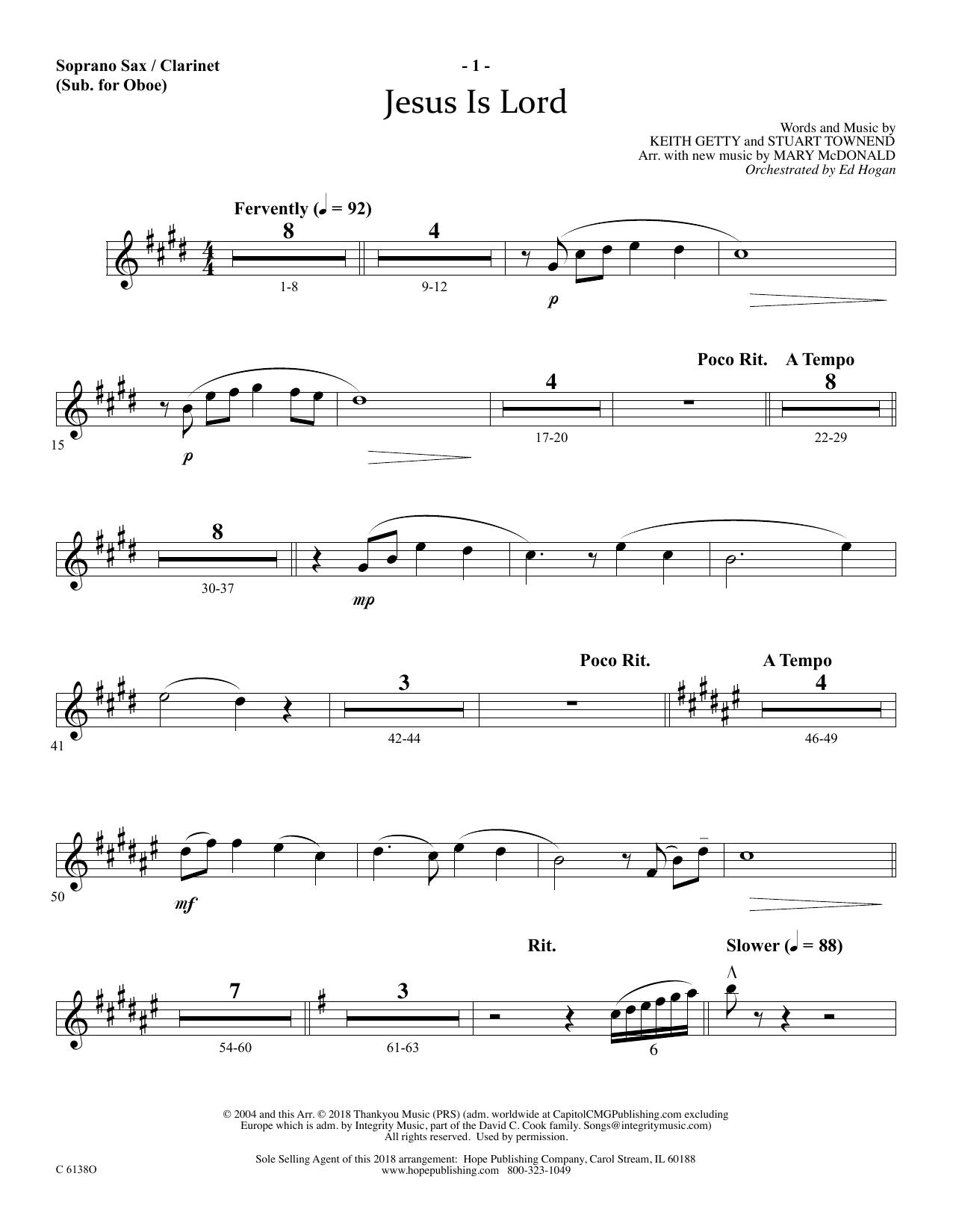 Download Ed Hogan Jesus Is Lord - Soprano Sax/Clarinet(sub oboe) Sheet Music and learn how to play Choir Instrumental Pak PDF digital score in minutes