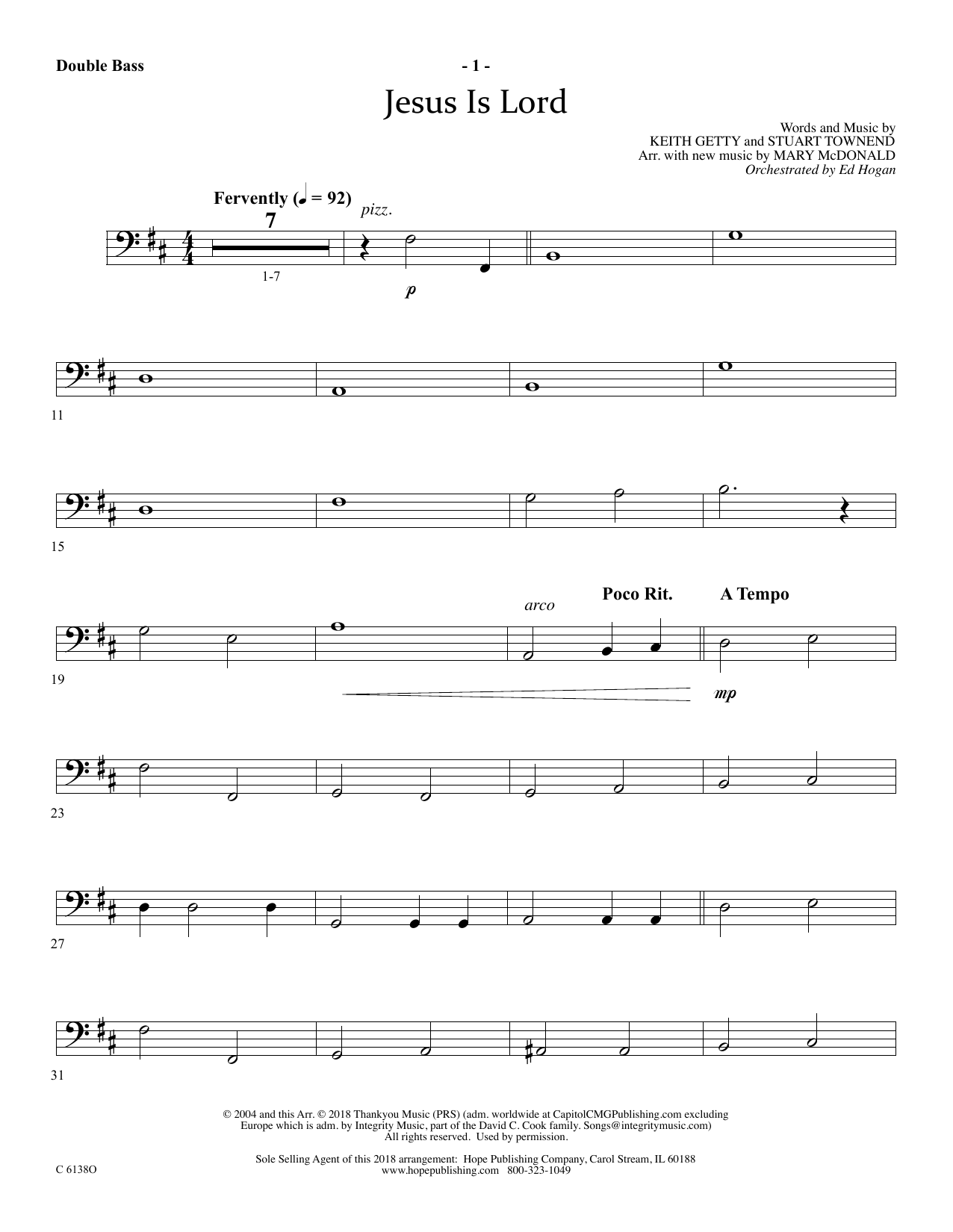 Download Ed Hogan Jesus Is Lord - String Bass Sheet Music and learn how to play Choir Instrumental Pak PDF digital score in minutes