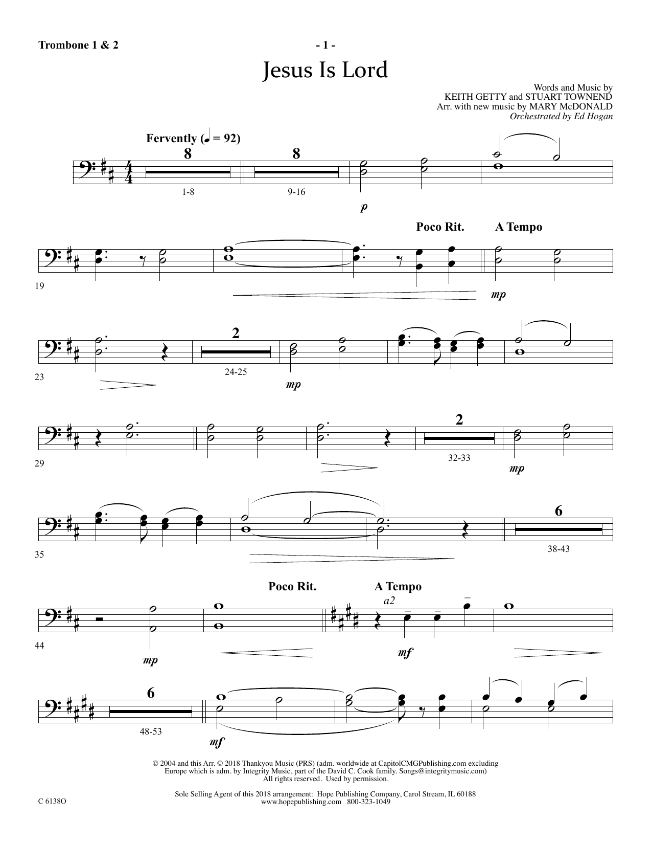 Download Ed Hogan Jesus Is Lord - Trombone 1 & 2 Sheet Music and learn how to play Choir Instrumental Pak PDF digital score in minutes