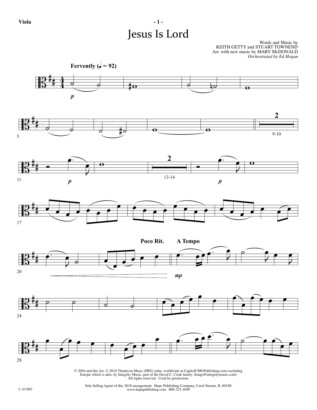 Download Ed Hogan Jesus Is Lord - Viola Sheet Music and learn how to play Choir Instrumental Pak PDF digital score in minutes