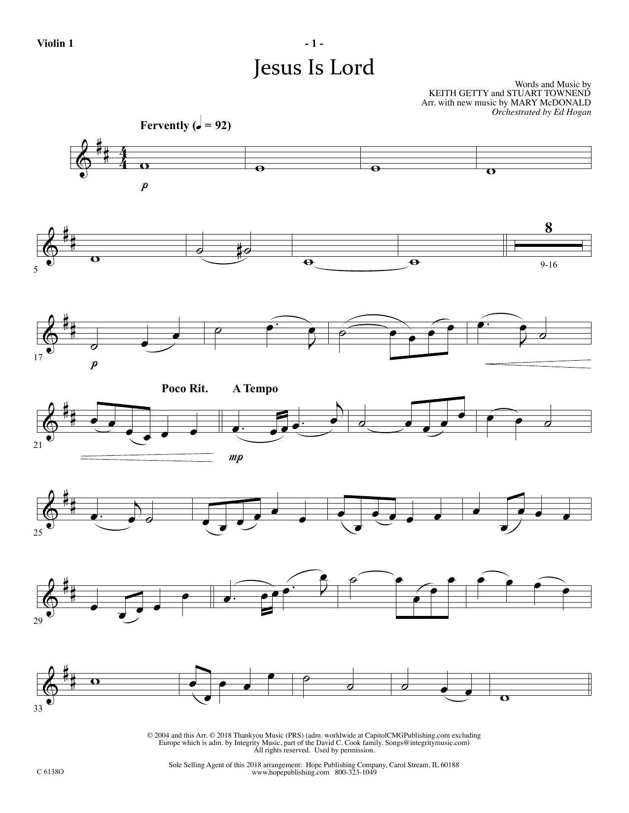 Download Ed Hogan Jesus Is Lord - Violin 1 Sheet Music and learn how to play Choir Instrumental Pak PDF digital score in minutes