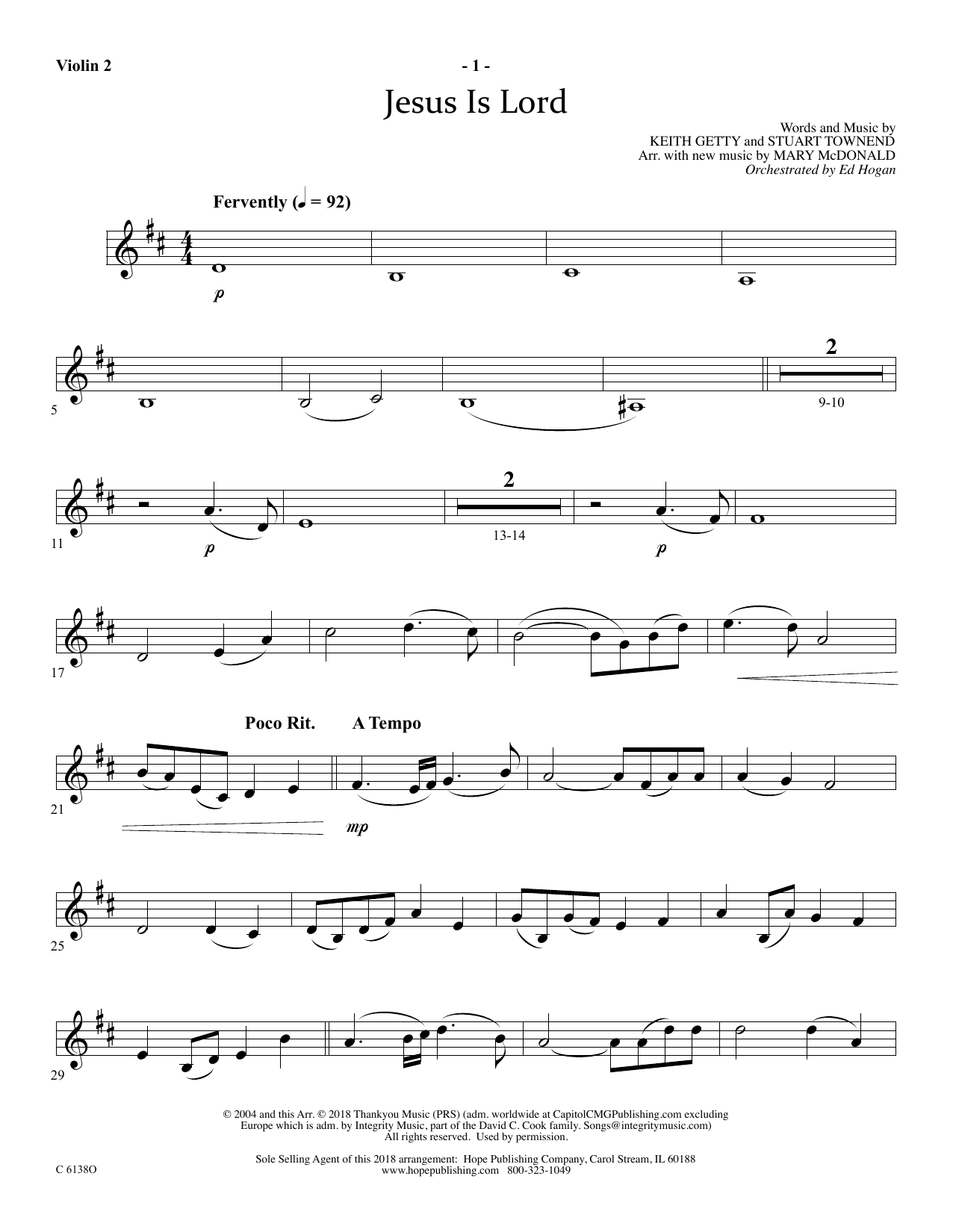 Download Ed Hogan Jesus Is Lord - Violin 2 Sheet Music and learn how to play Choir Instrumental Pak PDF digital score in minutes