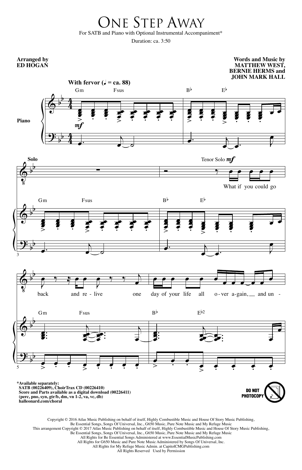 Download Ed Hogan One Step Away Sheet Music and learn how to play SATB PDF digital score in minutes