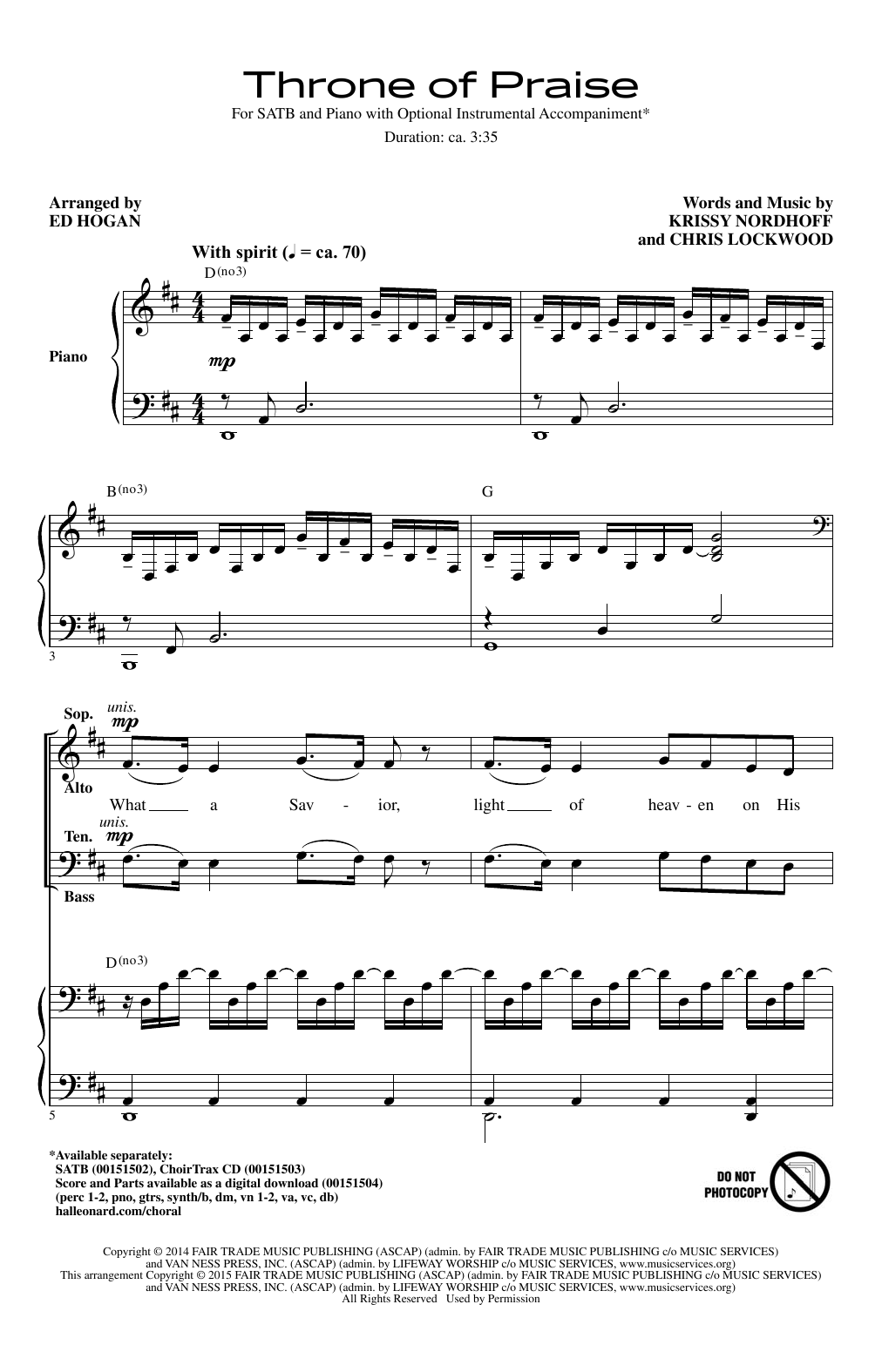 Download Phillips, Craig and Dean Throne Of Praise (arr. Ed Hogan) Sheet Music and learn how to play SATB PDF digital score in minutes