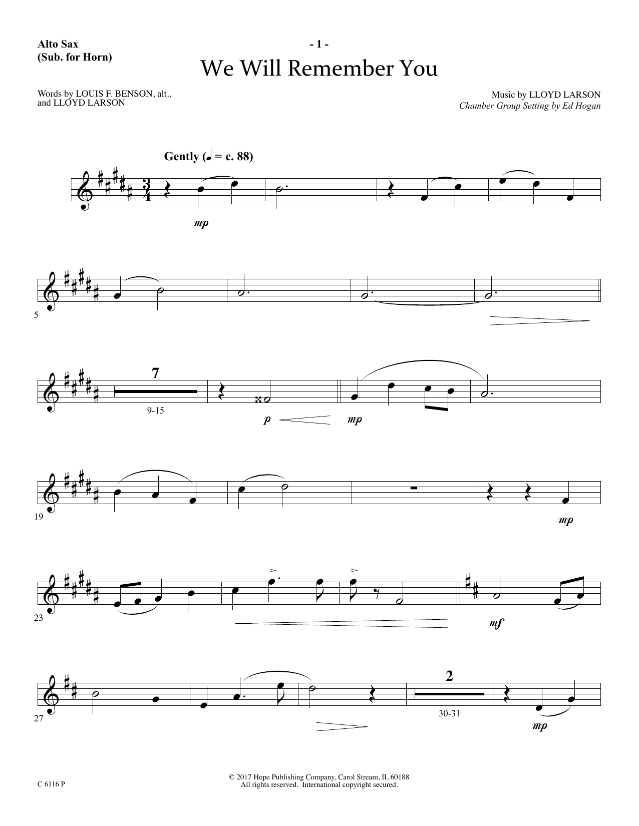 Download Ed Hogan We Will Remember You - Alto Sax Sheet Music and learn how to play Choir Instrumental Pak PDF digital score in minutes