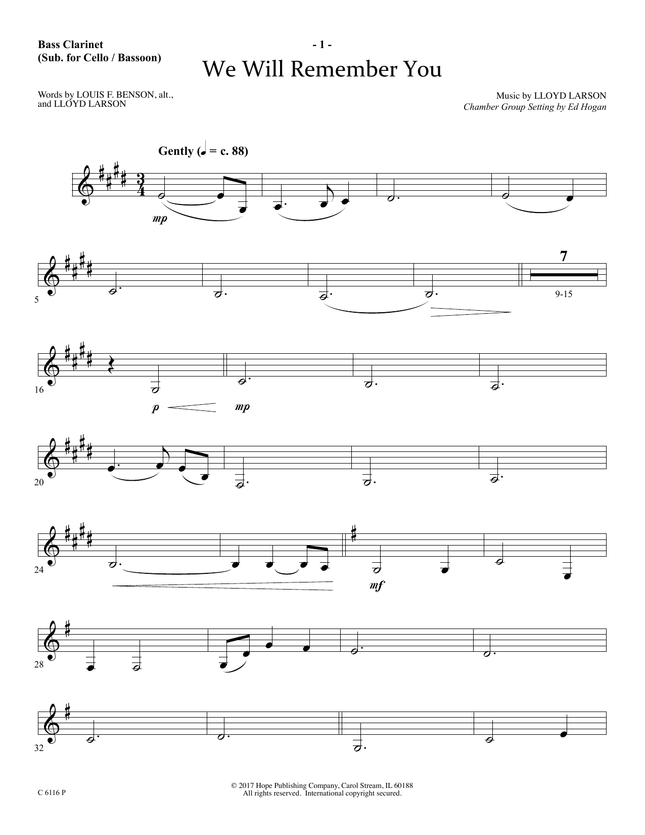 Download Ed Hogan We Will Remember You - Bass Clarinet Sheet Music and learn how to play Choir Instrumental Pak PDF digital score in minutes