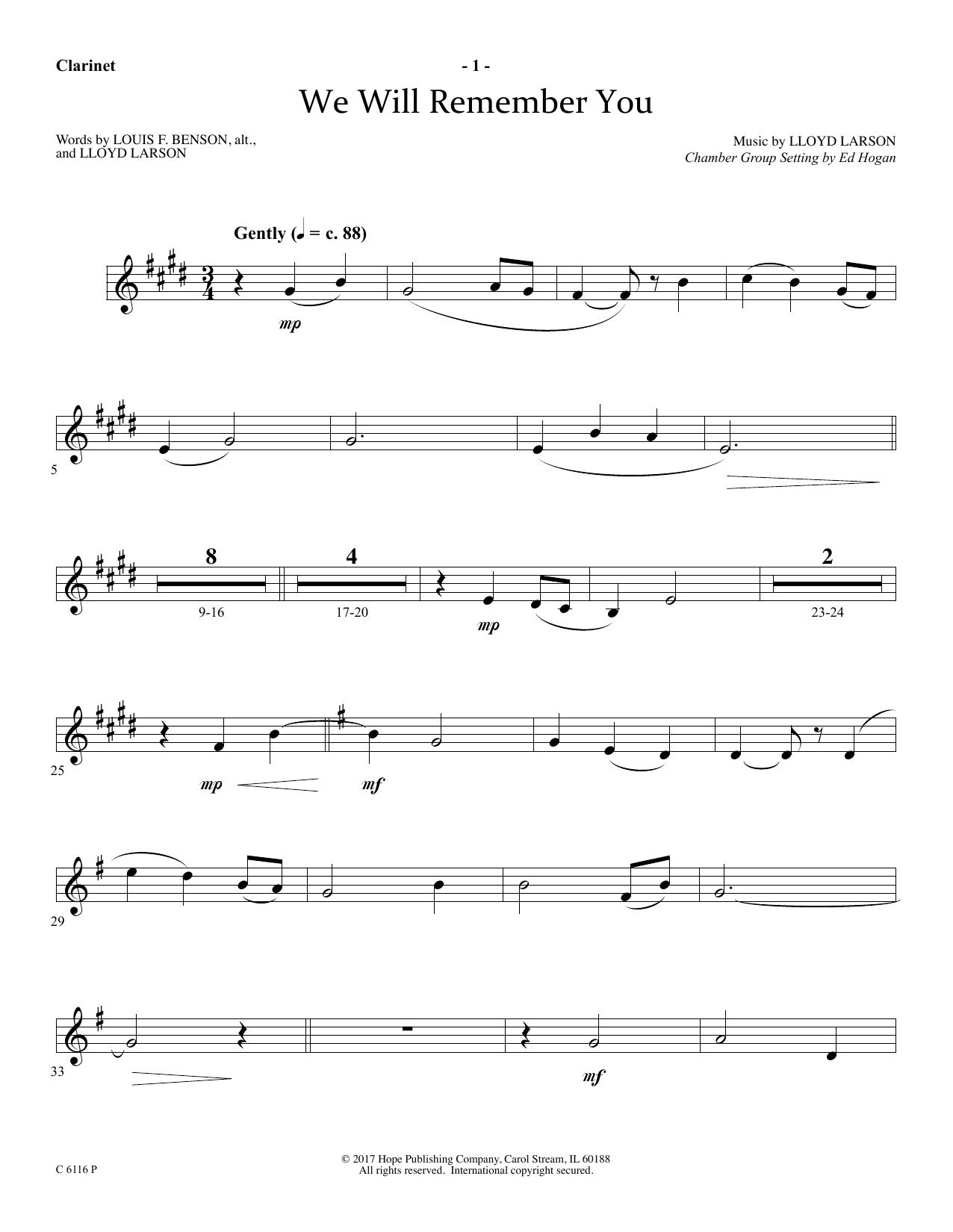 Download Ed Hogan We Will Remember You - Bb Clarinet Sheet Music and learn how to play Choir Instrumental Pak PDF digital score in minutes