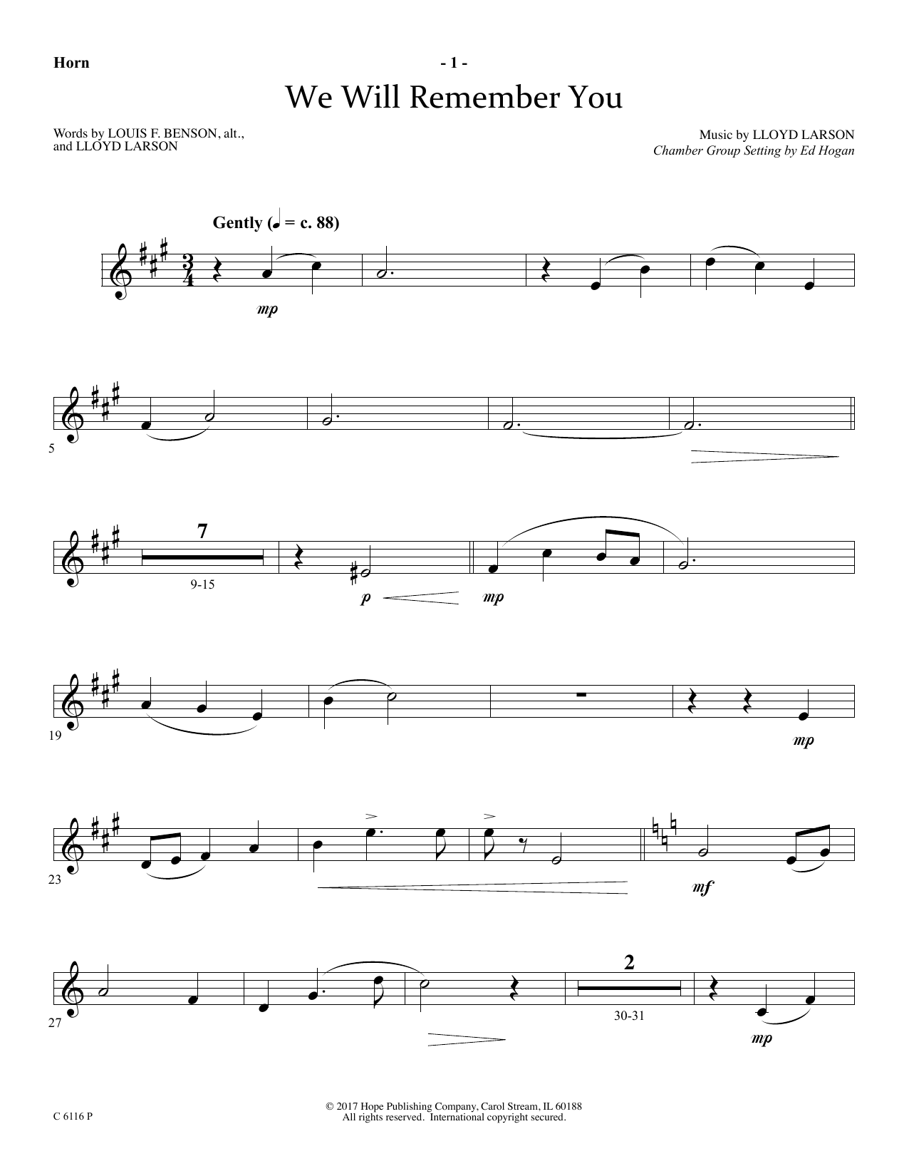 Download Ed Hogan We Will Remember You - F Horn Sheet Music and learn how to play Choir Instrumental Pak PDF digital score in minutes