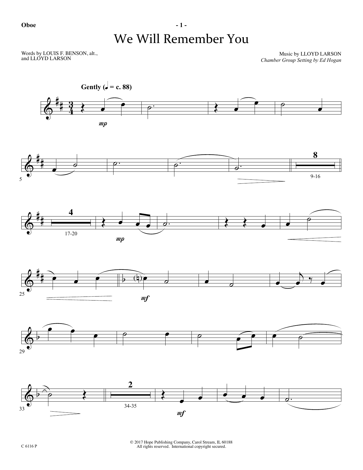 Download Ed Hogan We Will Remember You - Oboe Sheet Music and learn how to play Choir Instrumental Pak PDF digital score in minutes