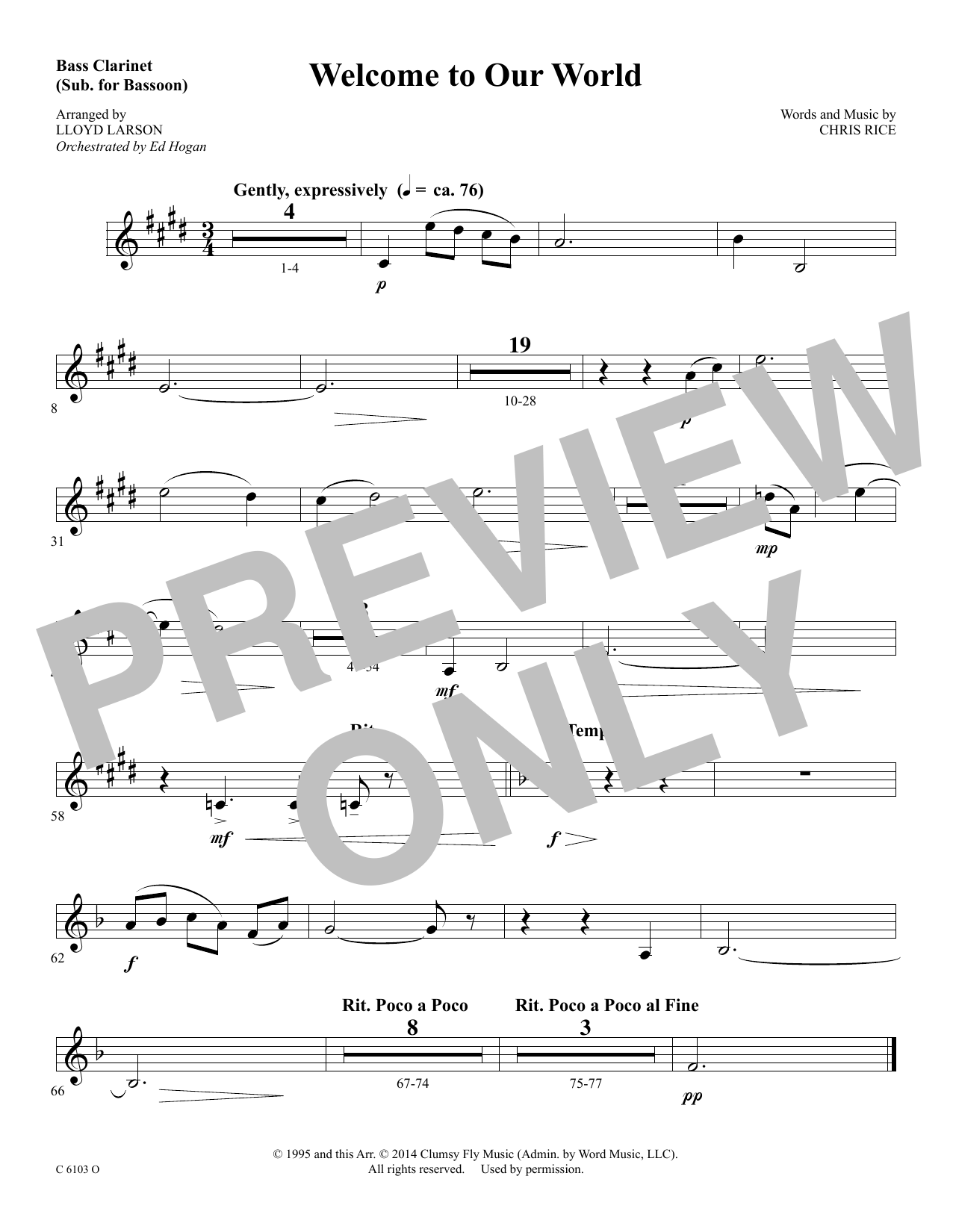 Download Ed Hogan Welcome to Our World - Bass Clarinet Sheet Music and learn how to play Choir Instrumental Pak PDF digital score in minutes