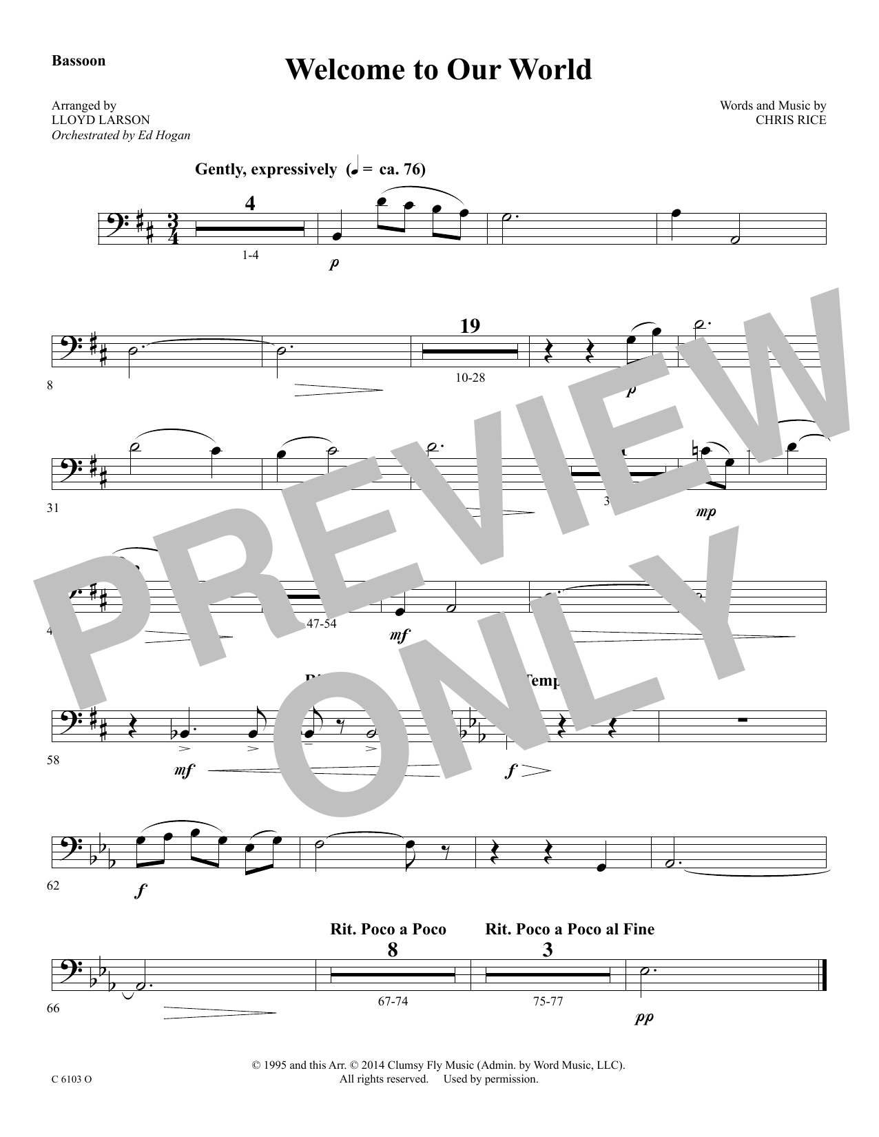 Download Ed Hogan Welcome to Our World - Bassoon Sheet Music and learn how to play Choir Instrumental Pak PDF digital score in minutes