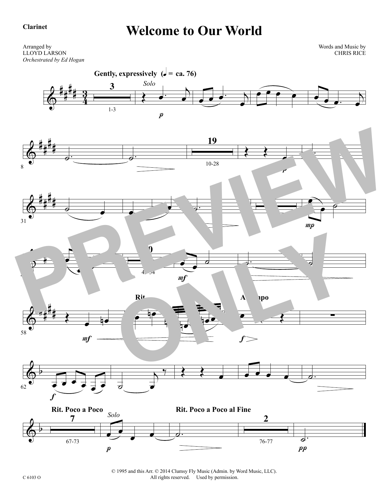 Download Ed Hogan Welcome to Our World - Bb Clarinet Sheet Music and learn how to play Choir Instrumental Pak PDF digital score in minutes