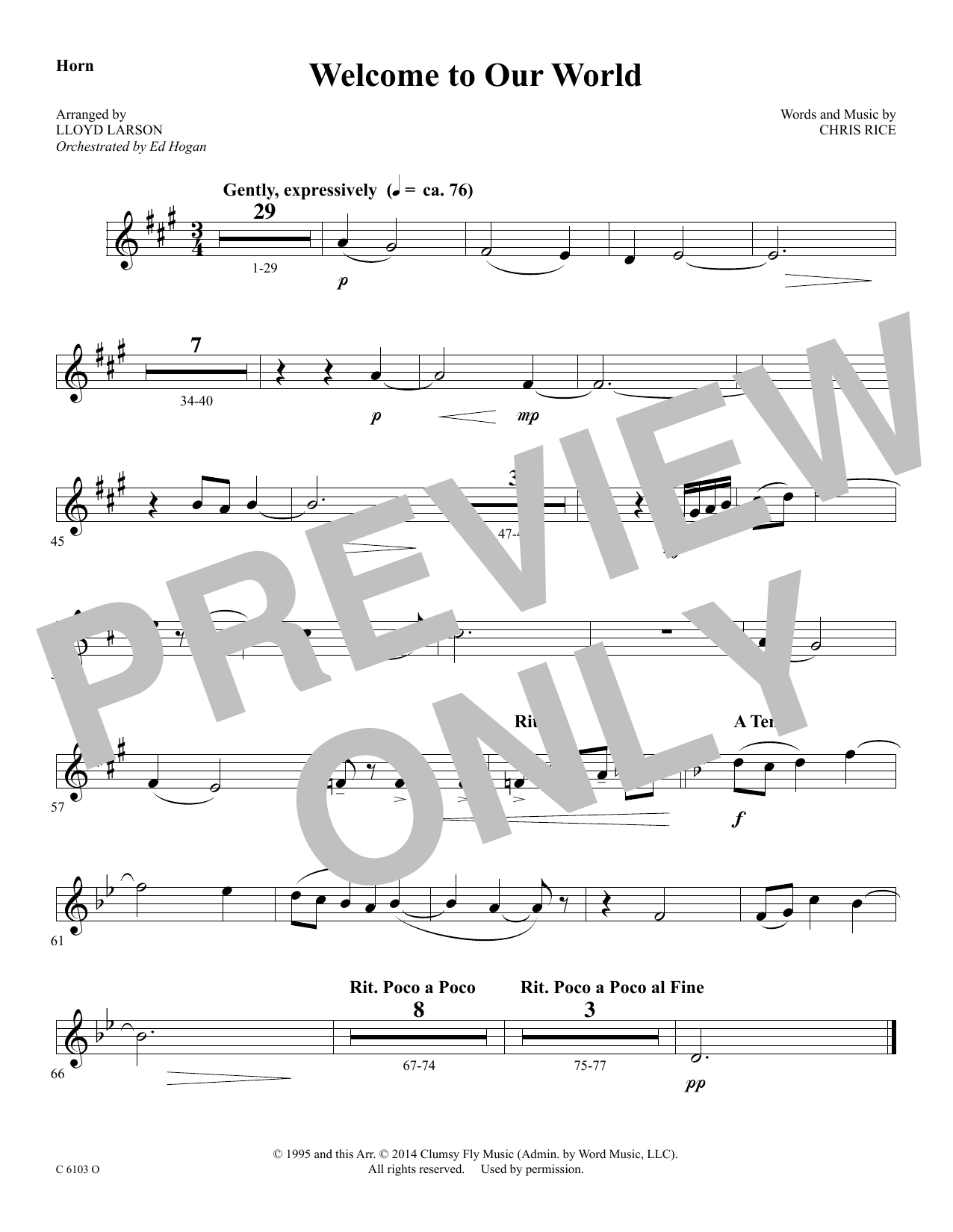 Download Ed Hogan Welcome to Our World - F Horn Sheet Music and learn how to play Choir Instrumental Pak PDF digital score in minutes