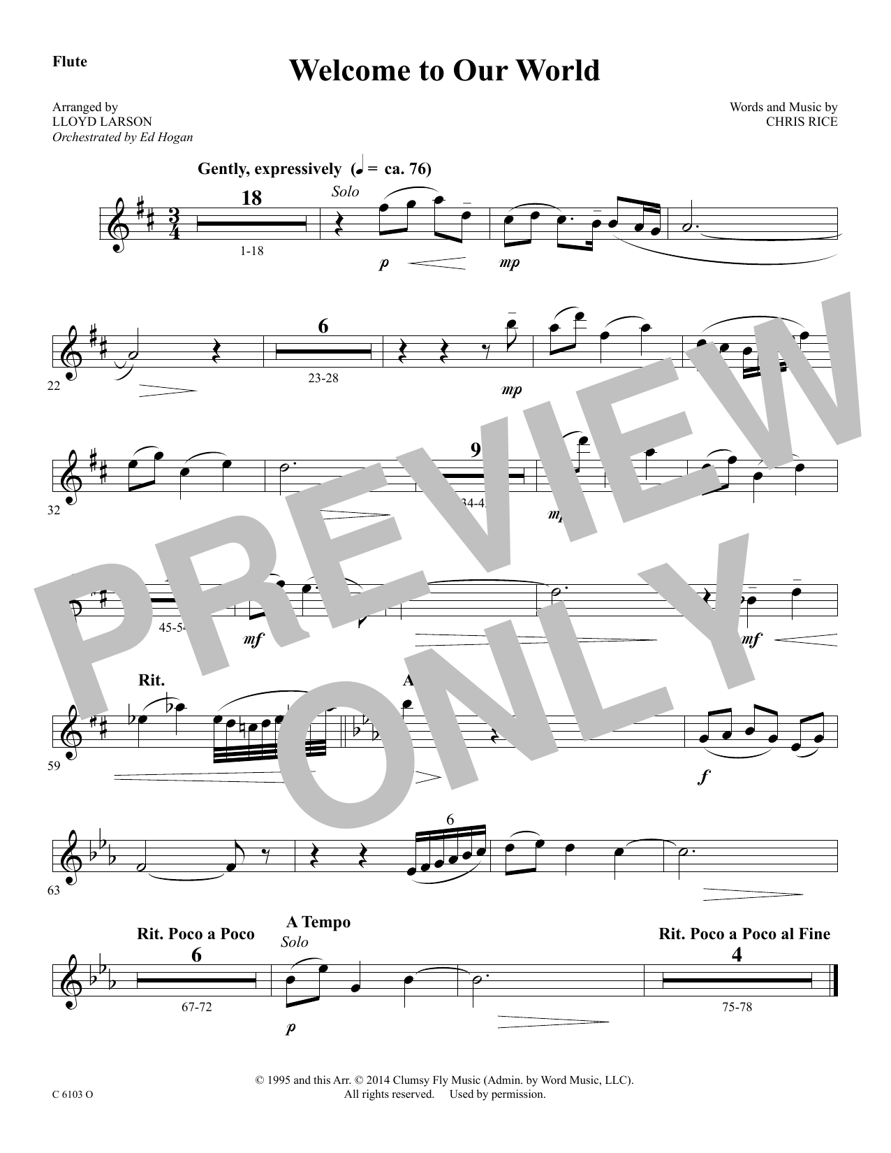 Download Ed Hogan Welcome to Our World - Flute Sheet Music and learn how to play Choir Instrumental Pak PDF digital score in minutes