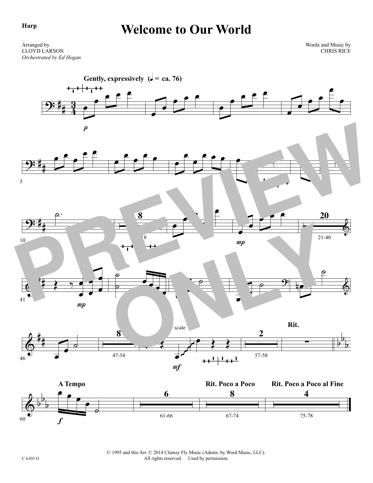 Download Ed Hogan Welcome to Our World - Harp Sheet Music and learn how to play Choir Instrumental Pak PDF digital score in minutes