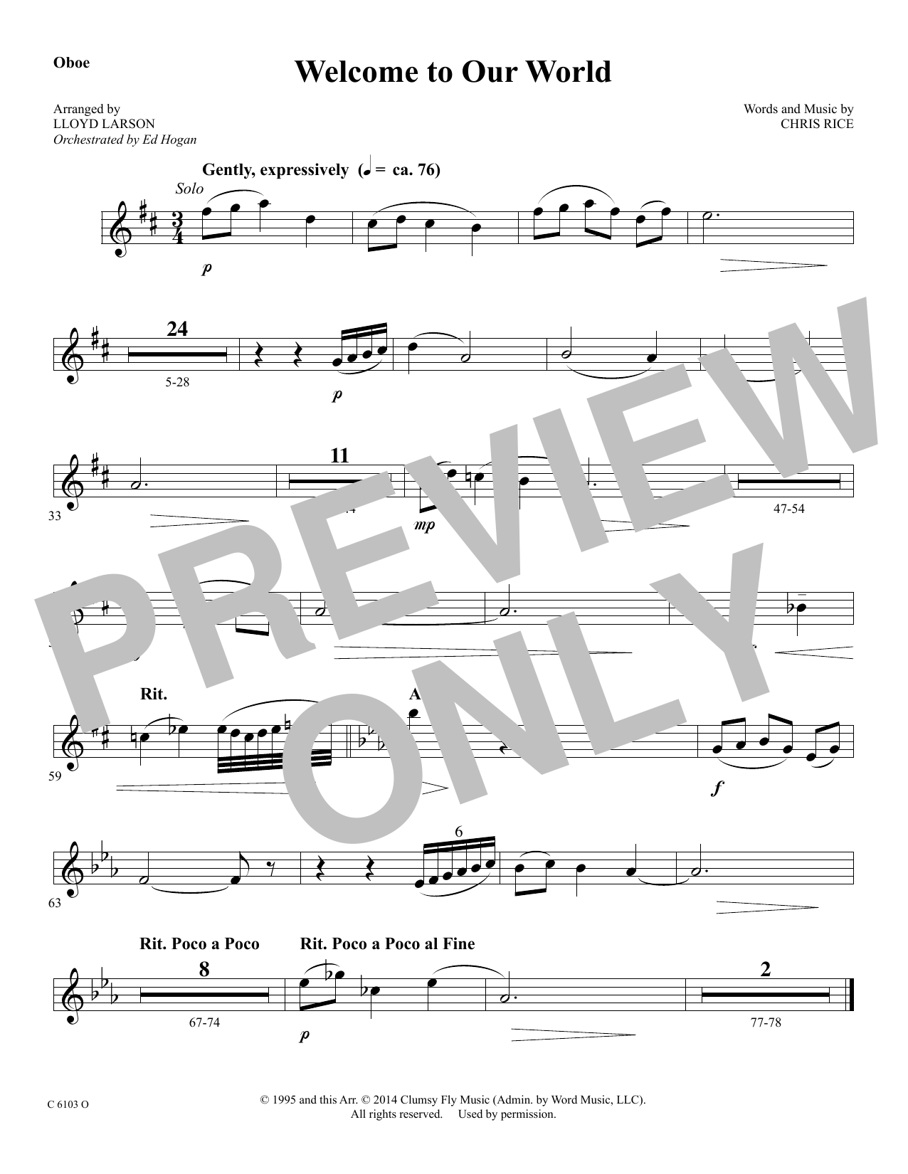 Download Ed Hogan Welcome to Our World - Oboe Sheet Music and learn how to play Choir Instrumental Pak PDF digital score in minutes