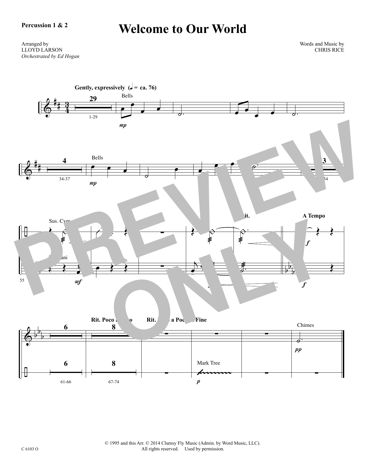 Download Ed Hogan Welcome to Our World - Percussion 1 & 2 Sheet Music and learn how to play Choir Instrumental Pak PDF digital score in minutes