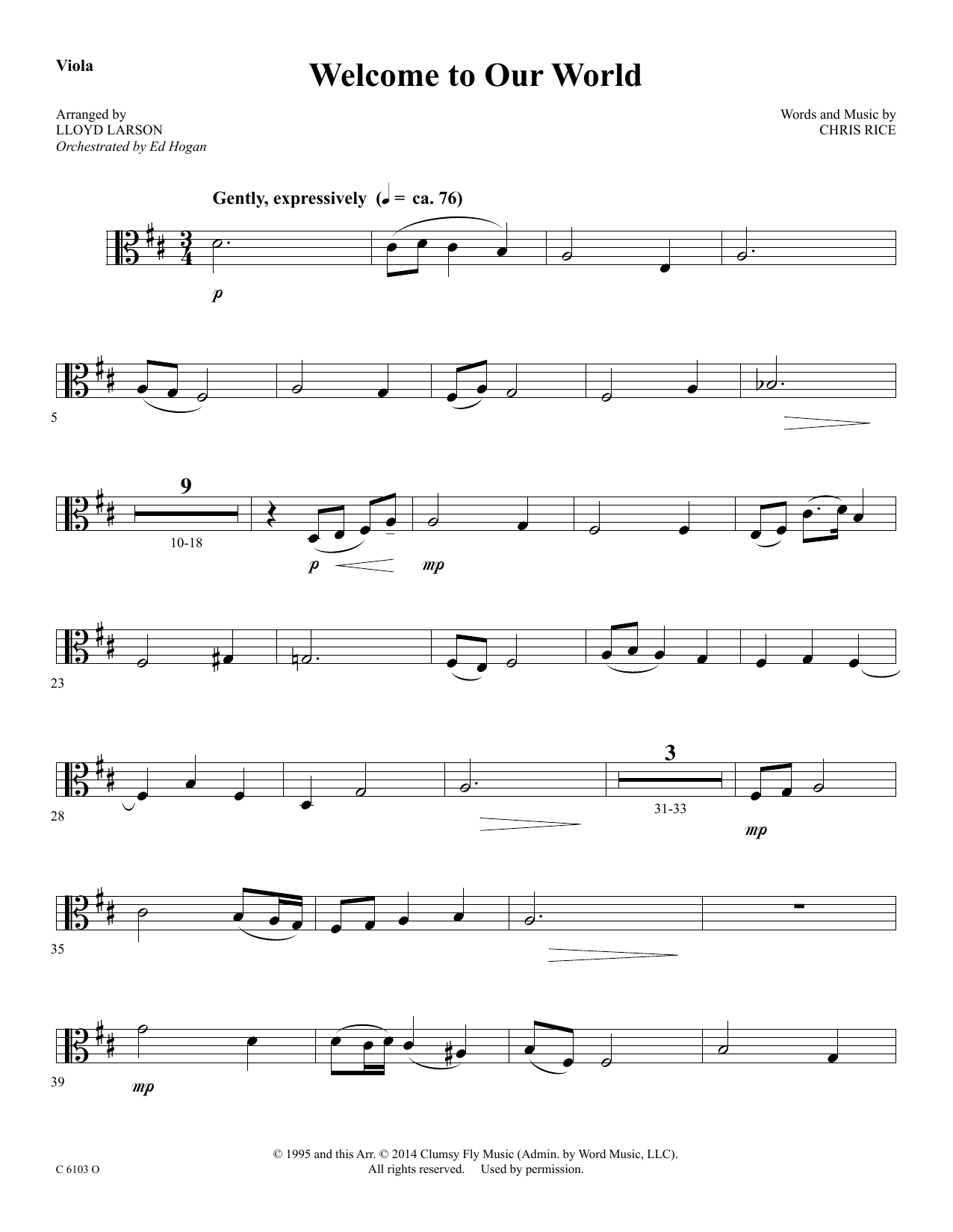 Download Ed Hogan Welcome to Our World - Viola Sheet Music and learn how to play Choir Instrumental Pak PDF digital score in minutes