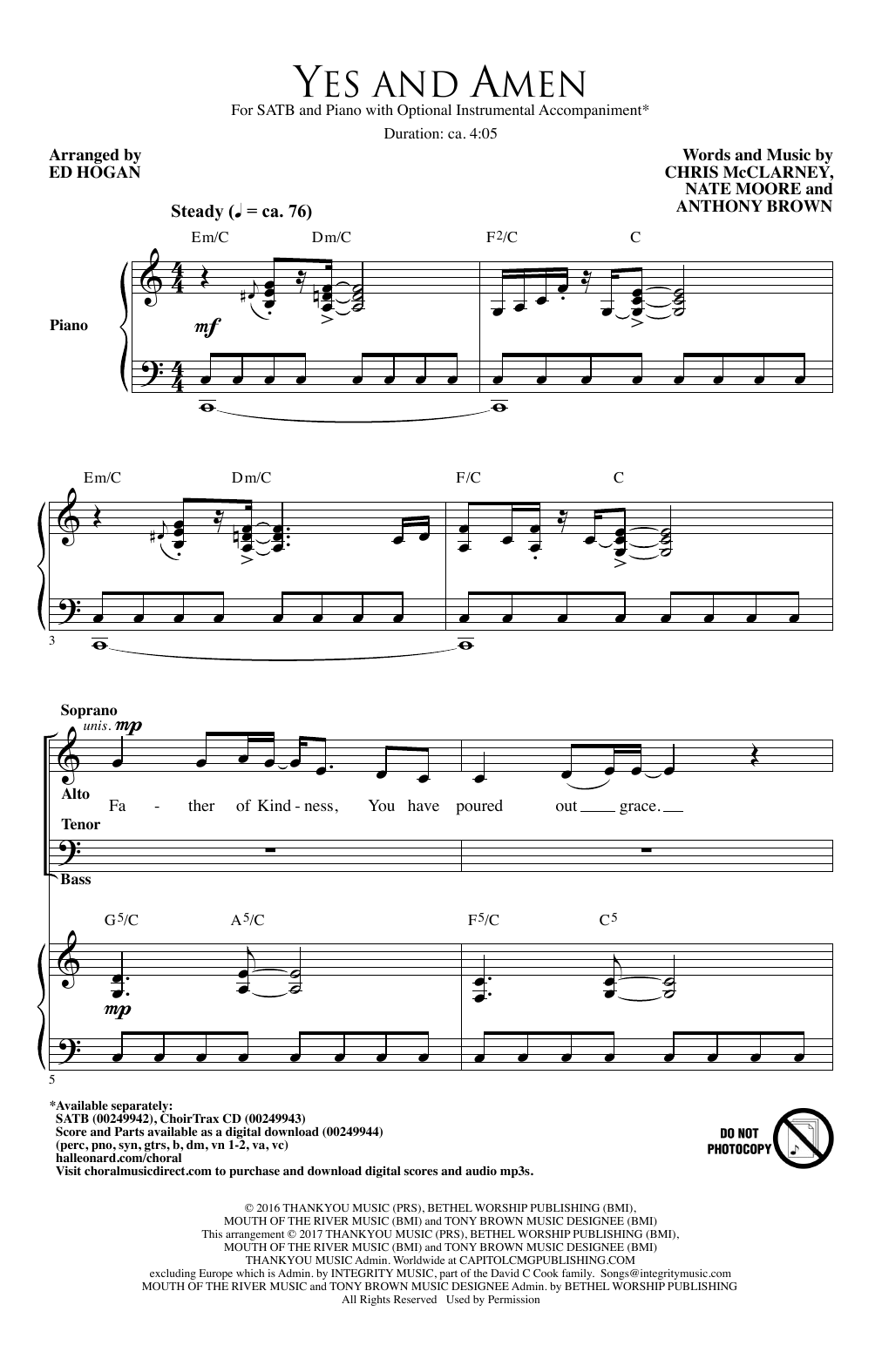 Download Ed Hogan Yes And Amen Sheet Music and learn how to play SATB PDF digital score in minutes