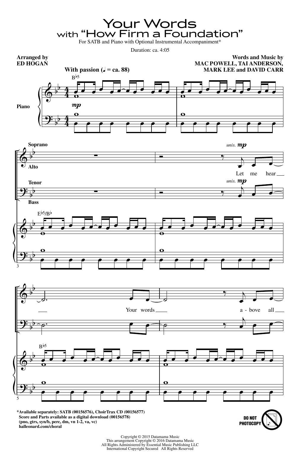 Download Ed Hogan Your Words Sheet Music and learn how to play SATB PDF digital score in minutes