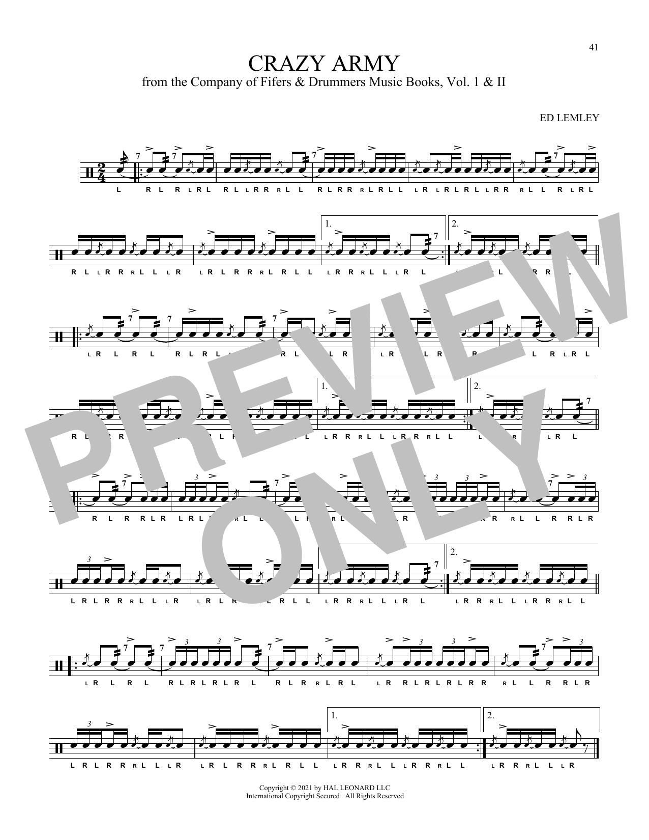 Download Ed Lemley Crazy Army Sheet Music and learn how to play Snare Drum Solo PDF digital score in minutes