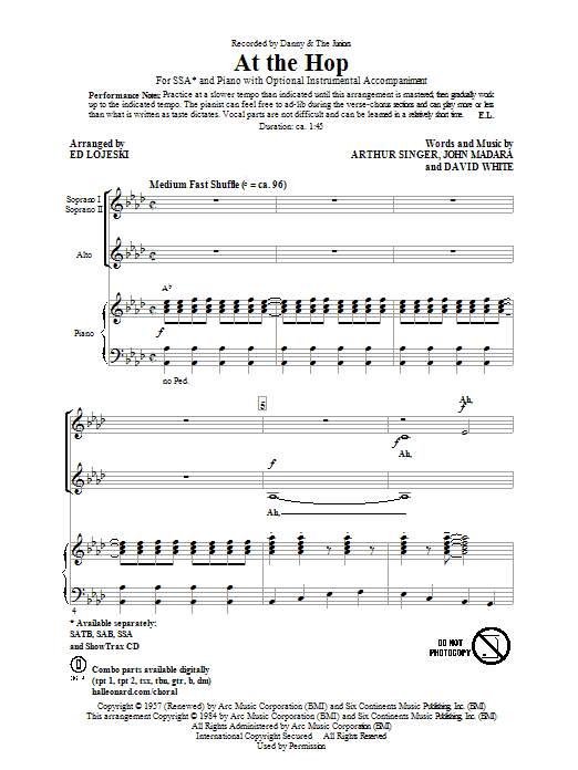 Download Ed Lojeski At The Hop Sheet Music and learn how to play SATB PDF digital score in minutes
