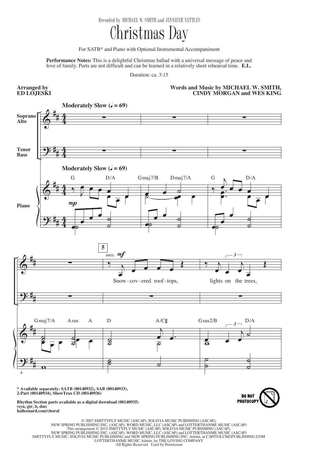Download Michael W. Smith Christmas Day (arr. Ed Lojeski) Sheet Music and learn how to play SATB PDF digital score in minutes