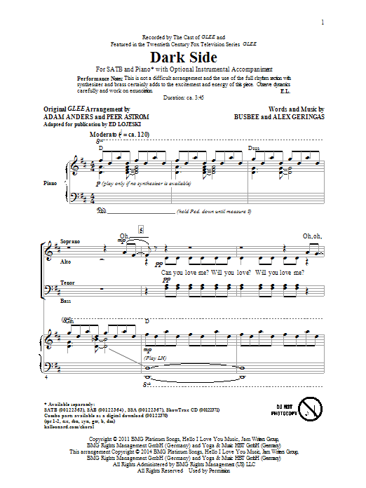 Download Ed Lojeski Dark Side Sheet Music and learn how to play SAB PDF digital score in minutes