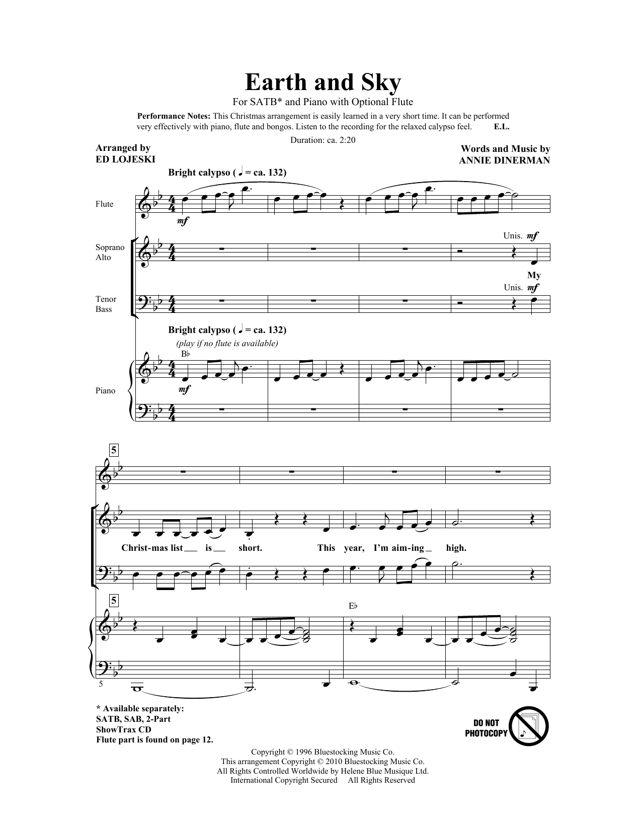 Download Ed Lojeski Earth And Sky Sheet Music and learn how to play SAB Choir PDF digital score in minutes
