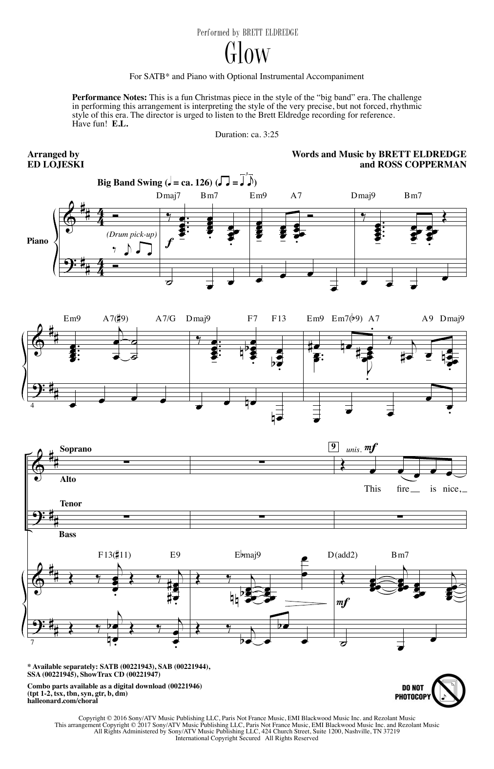 Download Ed Lojeski Glow Sheet Music and learn how to play SAB PDF digital score in minutes