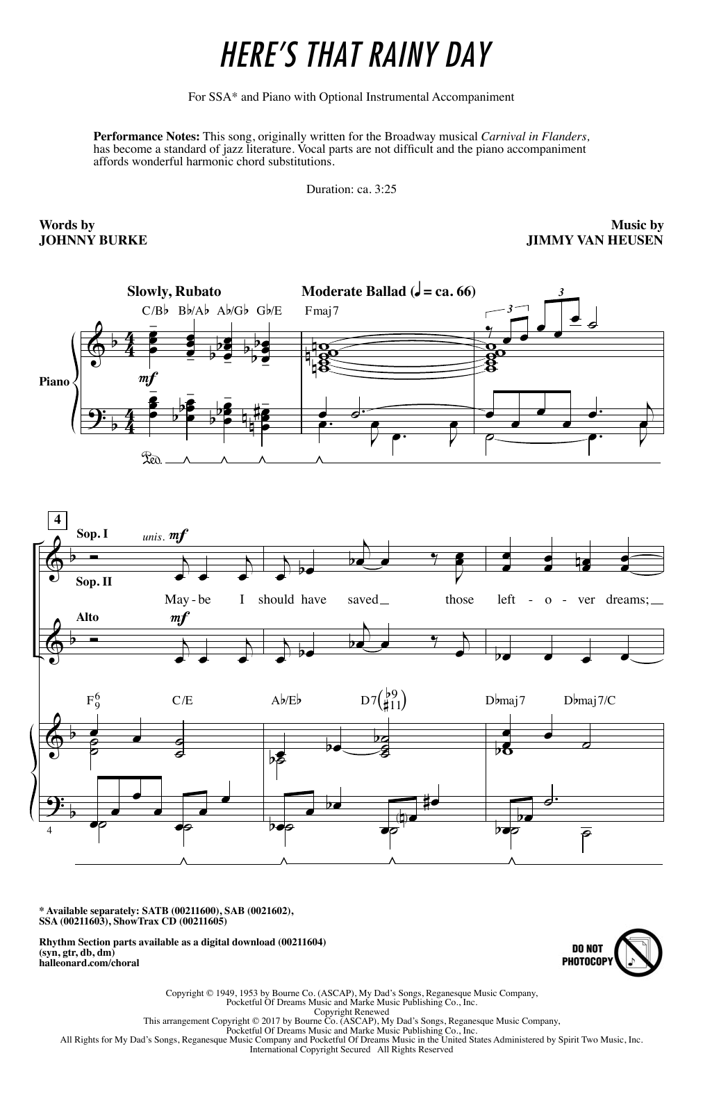 Download Ed Lojeski Here's That Rainy Day Sheet Music and learn how to play SAB PDF digital score in minutes