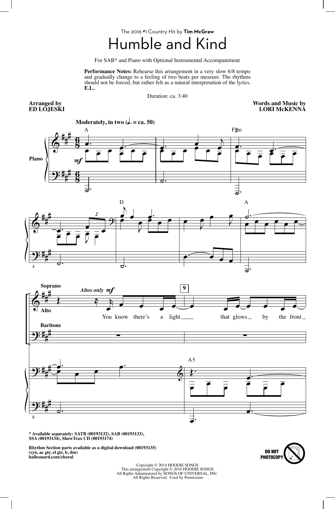Download Ed Lojeski Humble And Kind Sheet Music and learn how to play SAB PDF digital score in minutes