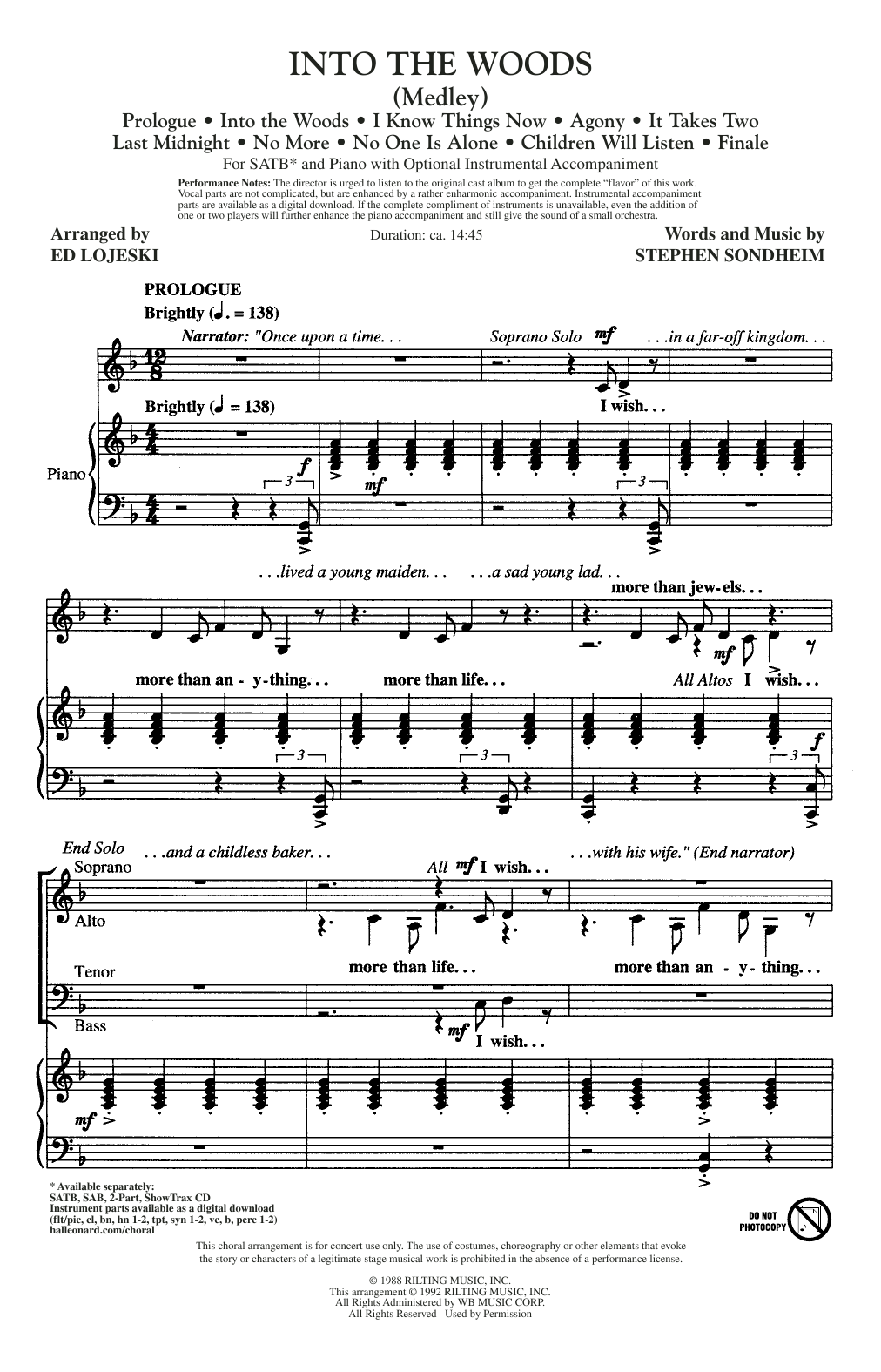 Download Stephen Sondheim Into The Woods (Medley) (arr. Ed Lojeski) Sheet Music and learn how to play SAB PDF digital score in minutes