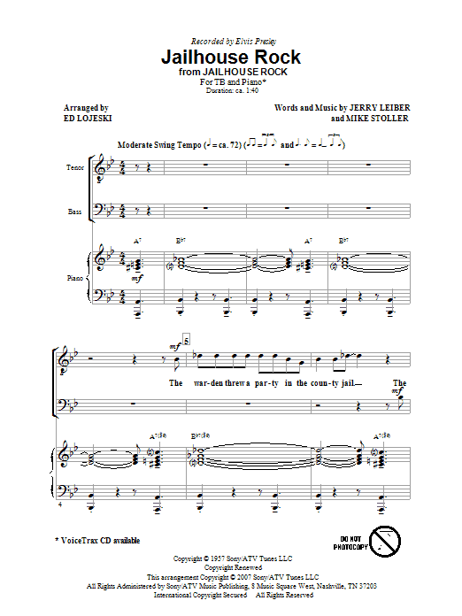 Download Elvis Presley Jailhouse Rock (arr. Ed Lojeski) Sheet Music and learn how to play TB PDF digital score in minutes