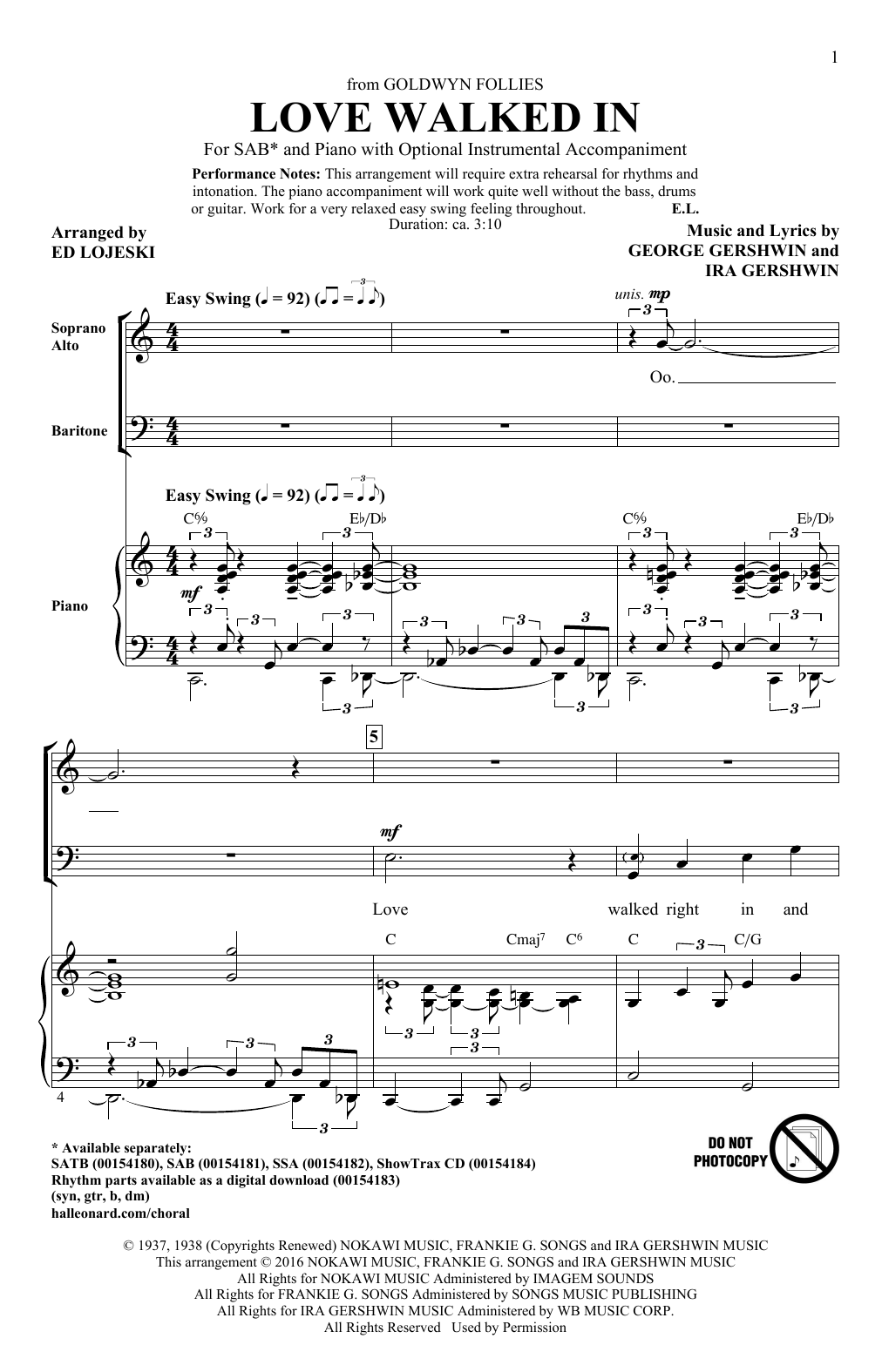 Download Ed Lojeski Love Walked In Sheet Music and learn how to play SAB PDF digital score in minutes