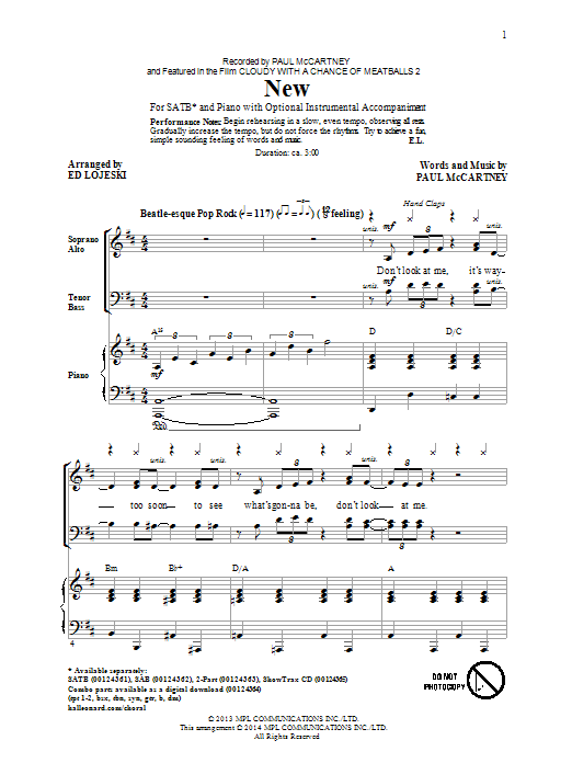 Download Ed Lojeski New Sheet Music and learn how to play SAB PDF digital score in minutes