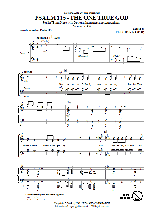 Download Ed Lojeski Psalms Of The Passover Sheet Music and learn how to play SATB PDF digital score in minutes
