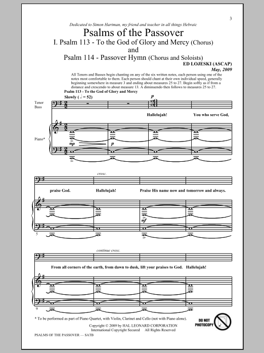 Download Ed Lojeski Psalms Of The Passover Sheet Music and learn how to play SATB PDF digital score in minutes